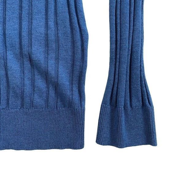 7 For All Mankind V-Neck Ribbed Long Sleeve Top Touch Of Cashmere Blue S NWT - Picture 3 of 7